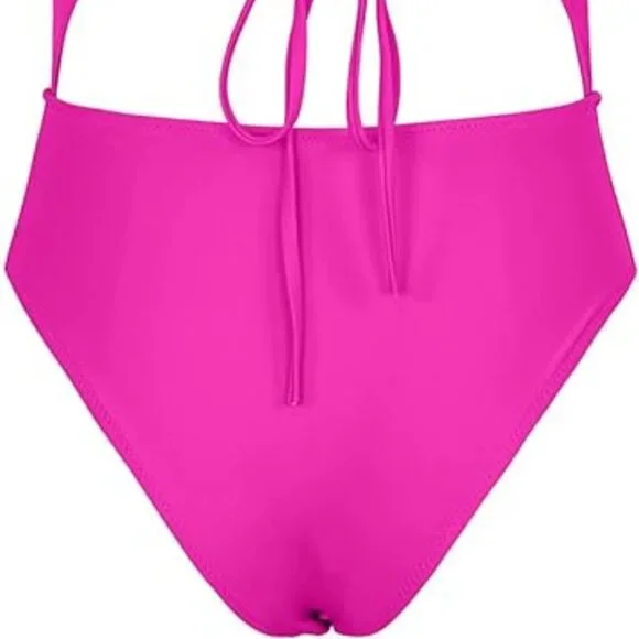 Meyeeka Women's Pink Scoop Neck Lace Up Back High Cut One Piece Swimsuit Small - Picture 12 of 12